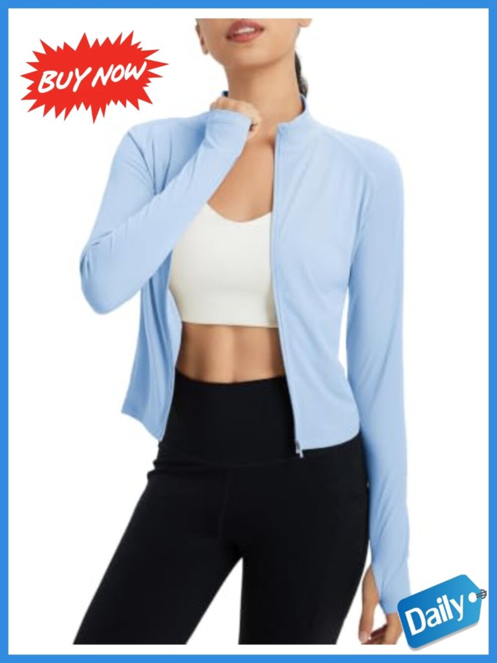 Women's UPF 50+ Lightweight Crop Sun Shirt Zip Pockets Thumb Holes
